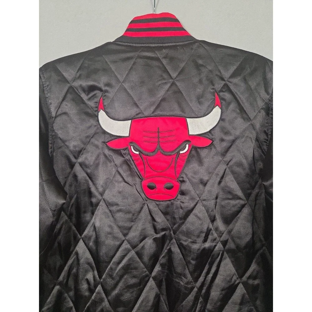 Vtg Adidas Chicago Bulls Jacket Mens S Black Red Diamond Quilted Jacket NBA Y2K